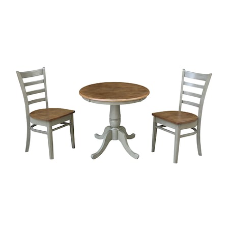 International Concepts Round 30 in Rd Top Pedestal Table, 2 Emily Chairs, Hickory/Stone, 30 in W, 30 in L, 29.1 in H, Wood K41-30RT-C617P